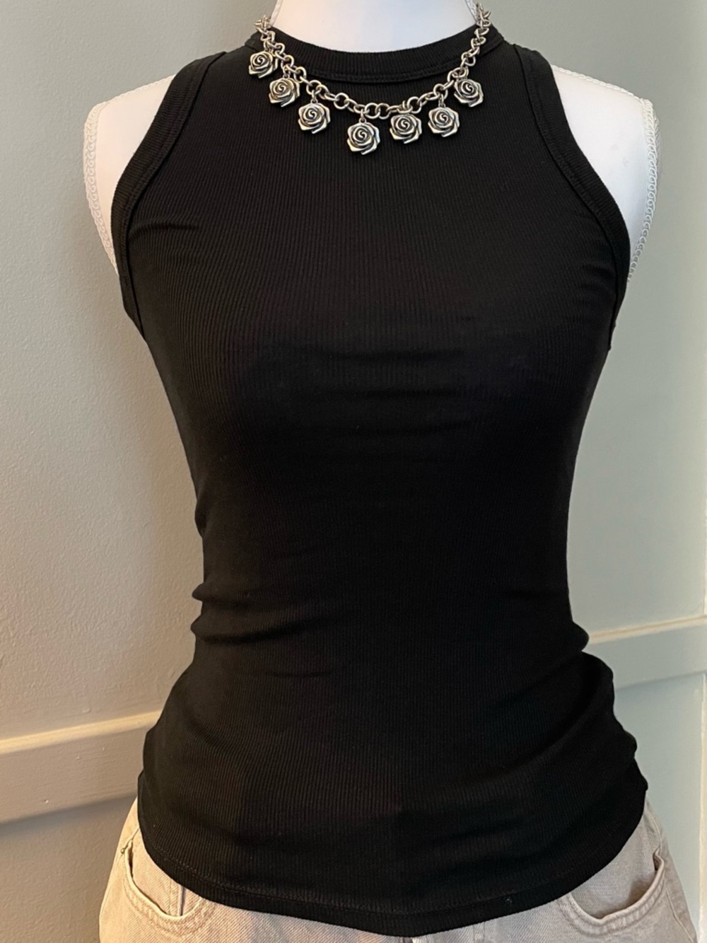 a new day Black Ribbed High-Neck Tank Top